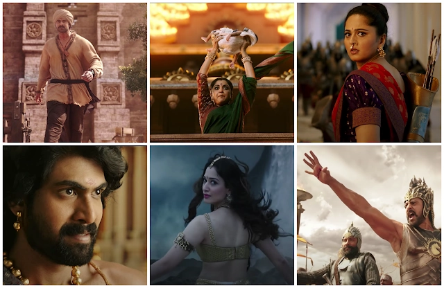 baahubali-prabhas-rana-daggubati Collage of Prabhas, Rana Daggubati, Anushka Shetty, Ramya Krishnan, and Tamannaah Bhatia in Baahubali.