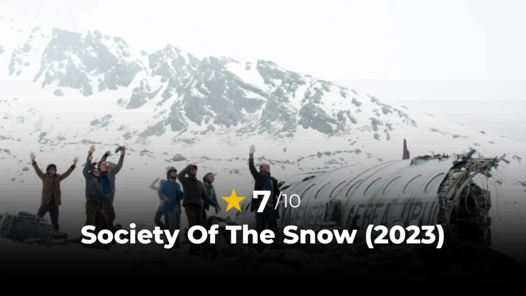 The survivors of the Andes plane crash cheering and looking up at the sky in Society of the Snow.