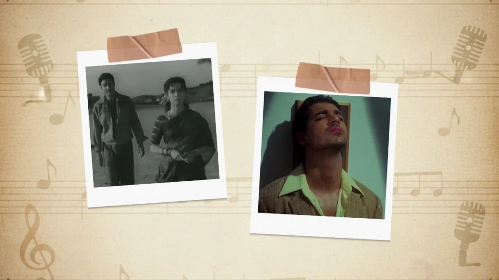 A polaroid collage of Dev Anand in O Leke Pehla Pehla Pyar and John Abraham in Shikayat Hai.