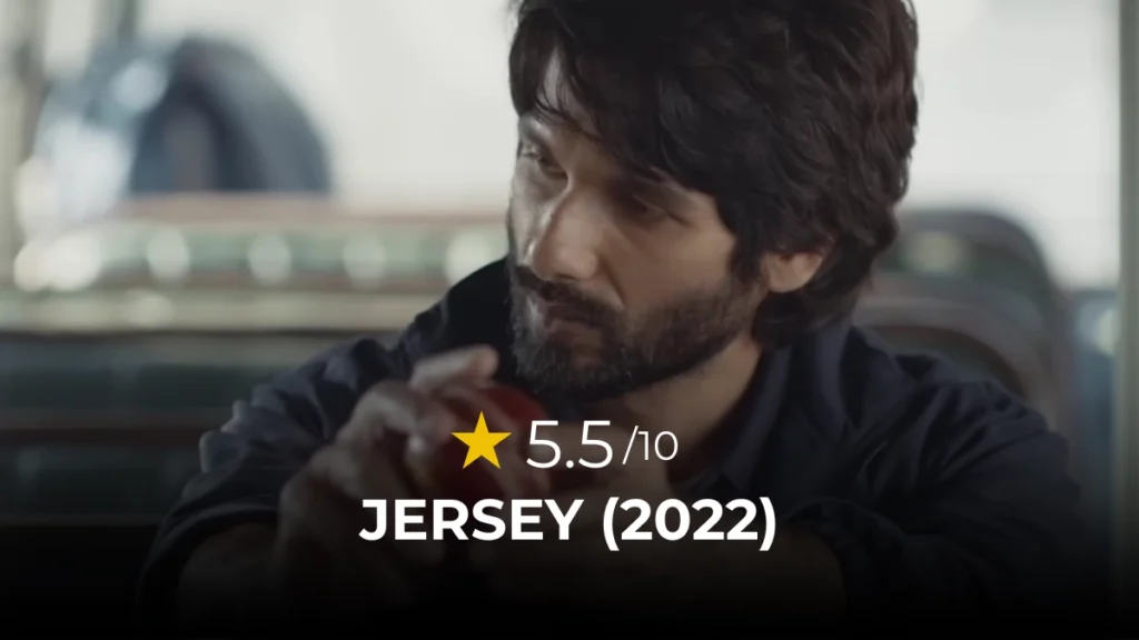 Shahid Kapoor looking lost and emotional holding a cricket ball in a bus scene - Jersey movie review featured image