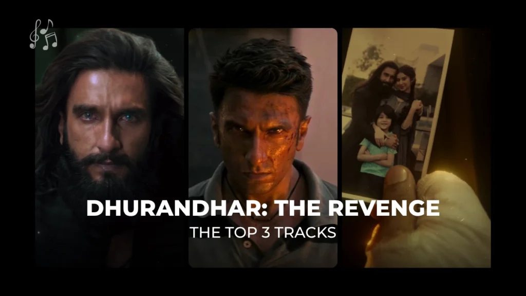 A collage of scenes from the top 3 best songs in the movie Dhurandhar.