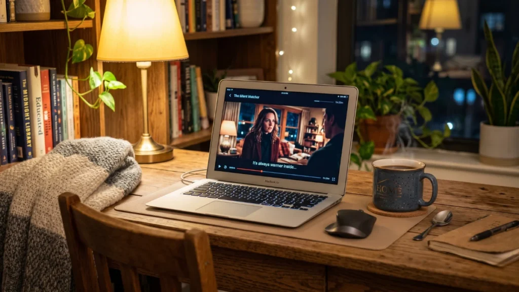 Watching Movies on a Laptop A laptop playing a film, which is a better option than trying to watch movies on mobile.