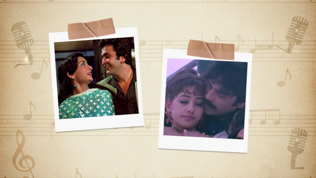 A polaroid collage of Tu Tu Hai Wahi and Tu Mile Dil Khile classic Hindi songs.