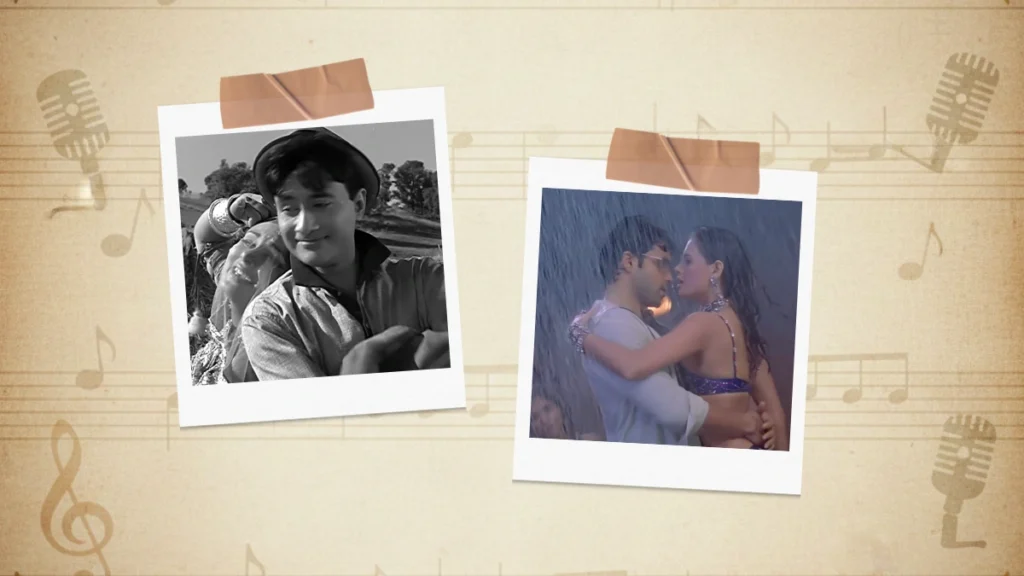 A polaroid collage of Arre Yaar Meri and Mujhe Tumse Mohabbat Hai classic Hindi songs.