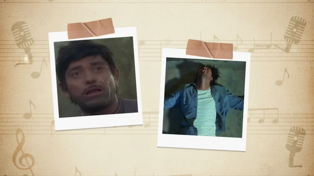 A polaroid collage of Yeh Duniya Yeh Mehfil and Awaarapan Banjaarapan classic Hindi songs.